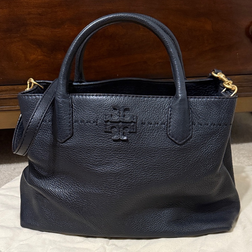 Tory Burch Black Pebbled Leather Satchel